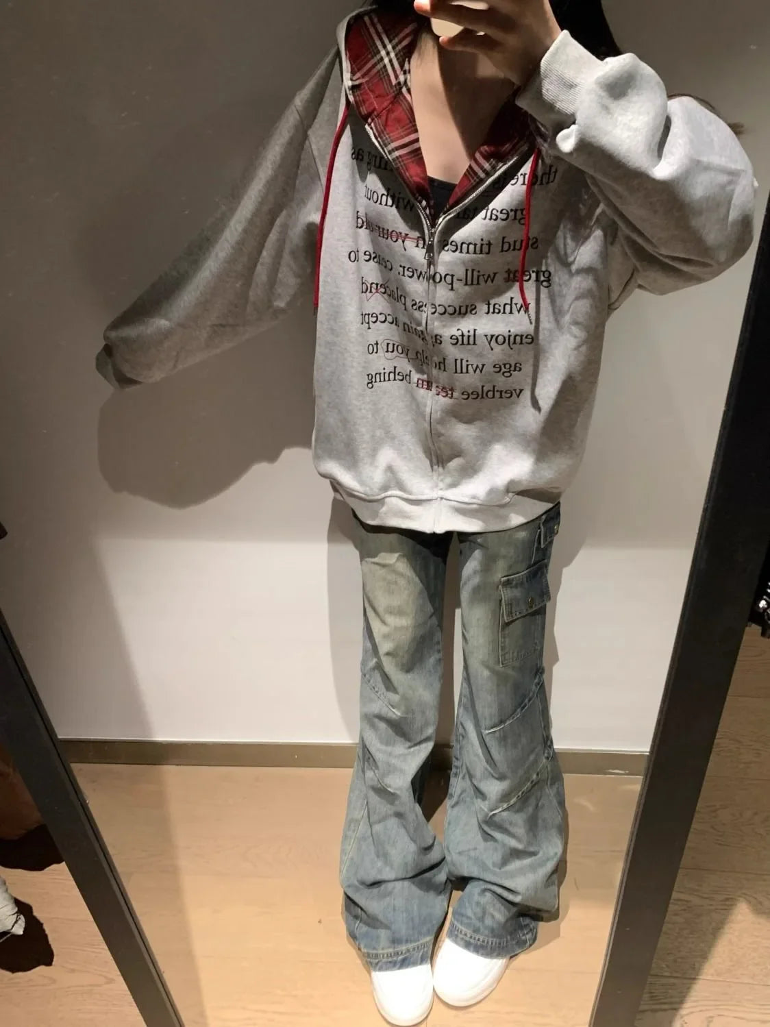 Hua Cotton Blend Milk Silk Hoodie Zipper Couple Jacket Retro Letter Patchwork Hat Sweatshirt 280g Vintage Style Women's Clothing