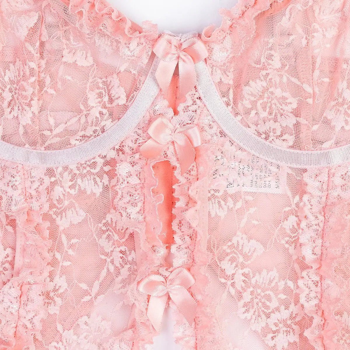 Sheer Pink Lingerie Set Frilled Lace Bralette Transparent High Waist Panty Garter Belt Bridal Romantic Seductive Underwear Women