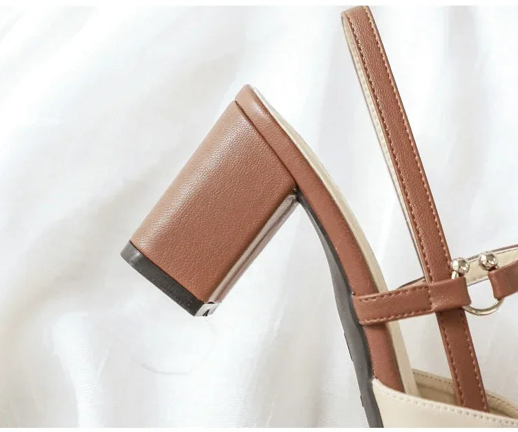 Shoes for Pumps Summer Elegant Chunky High Heels Pointed Toe Baotou Solid Ladies Shoes  Female Sandals Zapatillas Mujer 2024