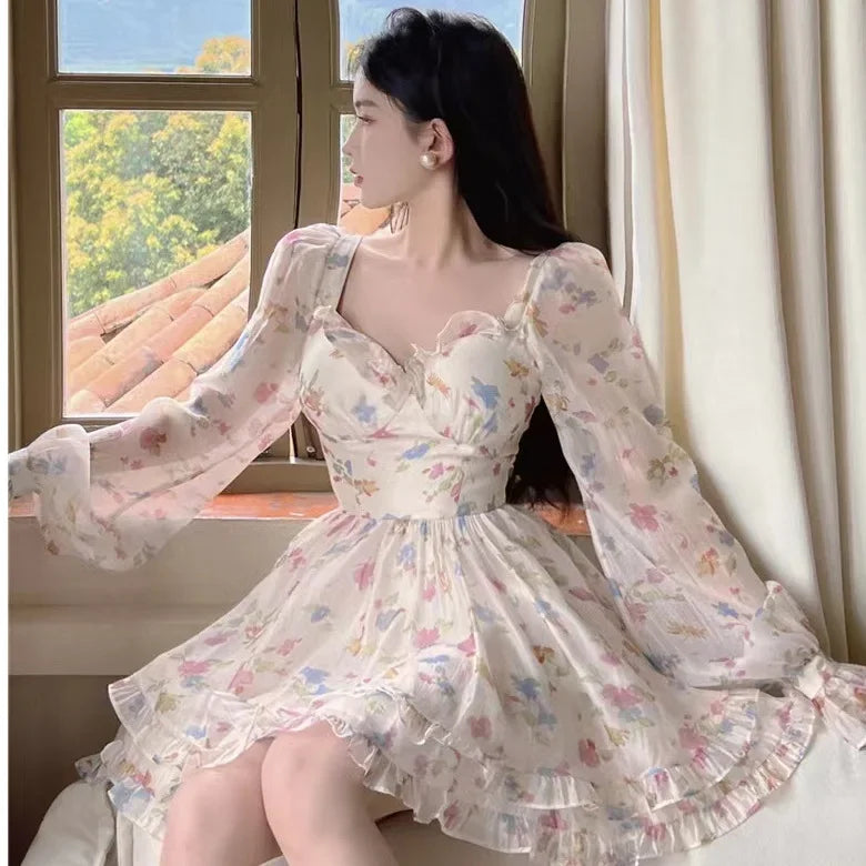 French Style Gentle Flower Print Dress Summer 2024 Slimming Perfect Beauty Pure Desire Sweet First Love Princess Dress For Women