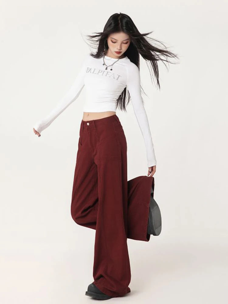 WCFCX STUDIO Women's Casual Baggy Jeans Streetwear Vintage Wide Leg Denim Pants Female Fashion Straight Trousers 2025 New