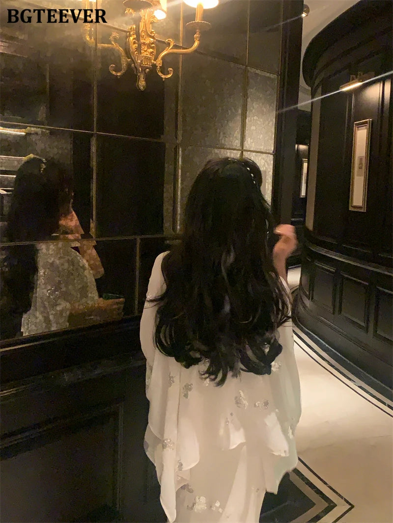 BGTEEVER Autumn Winte Slim OL Embroidery Set Long Sleeve Cardigans & Spaghetti Strap Package Hip Dress Ladies 2 Pieces Set