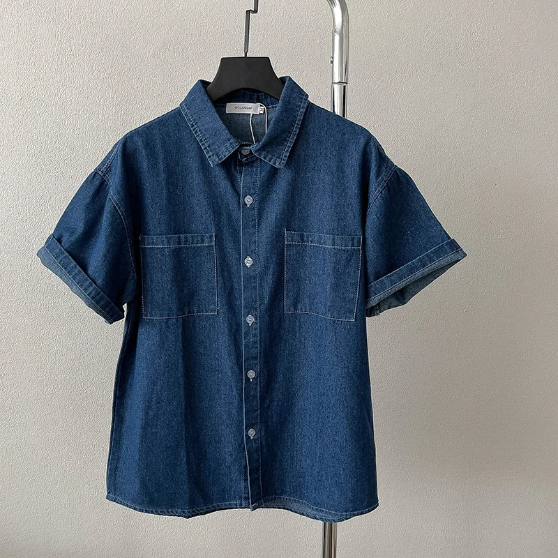 Retro Loose Denim ort Sve irt Bla Versatile Cotton Blend Korean Sle Women's Summer Faion White T-irt Bla orts