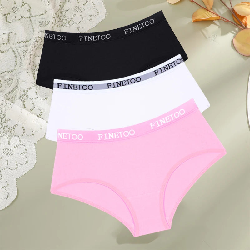 FINETOO 3Pcs Cotton Letter Belt Underwear Women's Panties Sexy Breathable Low Waist Briefs Female Stretch Comfortable Lingerie