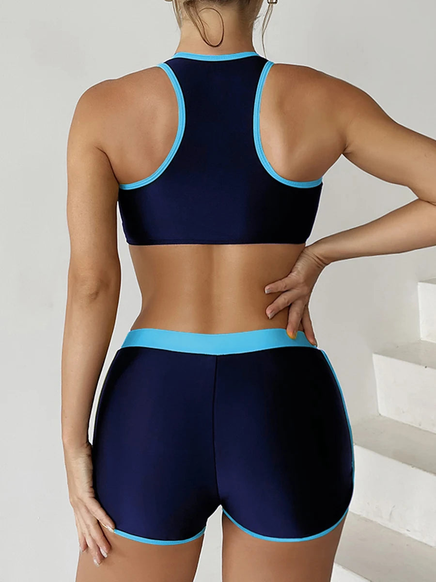 2025 Zipper Bikini Set Two Piece Swimsuit Women With Shorts Sports Swimwear Female Bathing Swimming Suit Beach Wear Summer