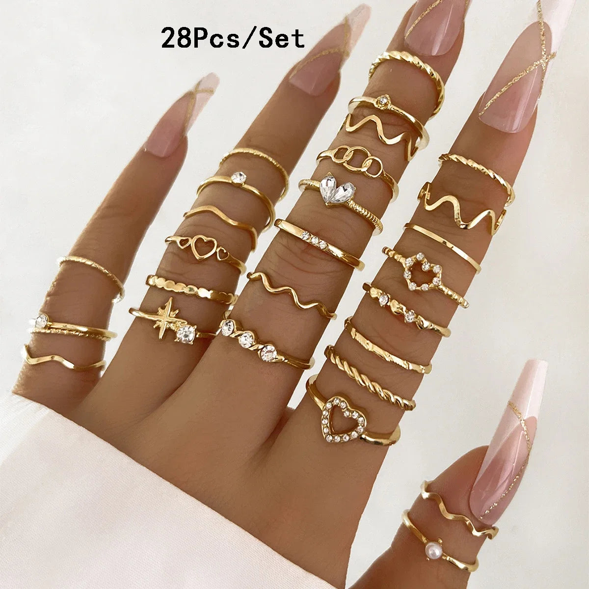 30Pcs Bohemian Geometric Knuckle Rings Set For Women Gold Silver Color Finger Ring Girls Fashion Party Jewelry Accessories