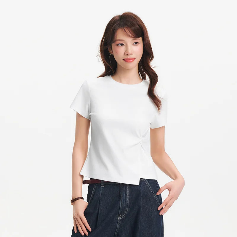 Semir Twist Knot Design Short Sleeve Tee Women Slim Fit 2025 Summer New Fashionable Casual Top