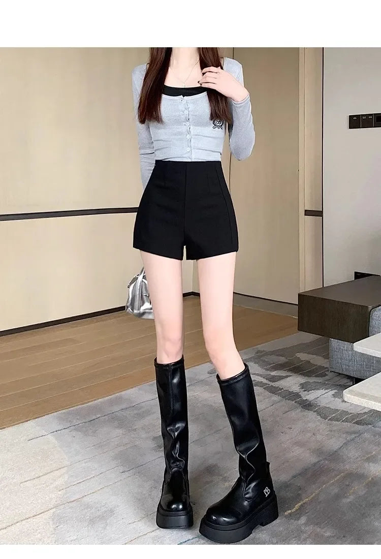 Women's High-waisted Petite Black Outer Wear Shorts 2024 Summer New Style Lost Underwear Cheeky Curvy Hot Pants