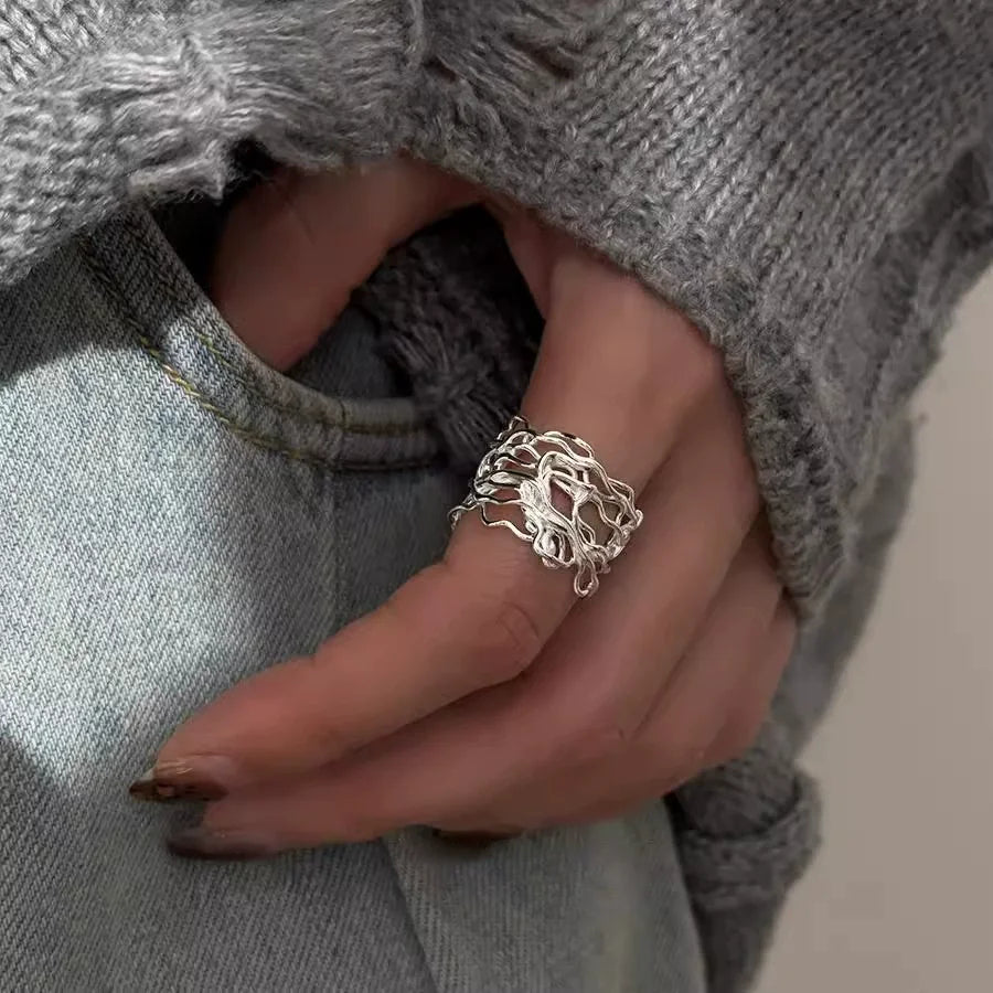 VENTFILLE 925 Sterling Silver Irregular Ring for Women Geometry Versatile Minimalism  Accessories Jewelry Gift Dropshipping