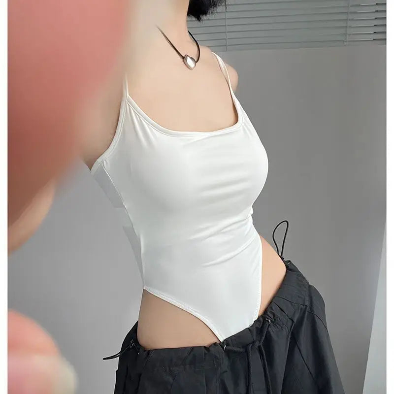 Solid Backless Camis Women Summer with Chest Pad Hollow Out Crotchless Top Sexy American Style Hotsweet Streetwear Slim Thin