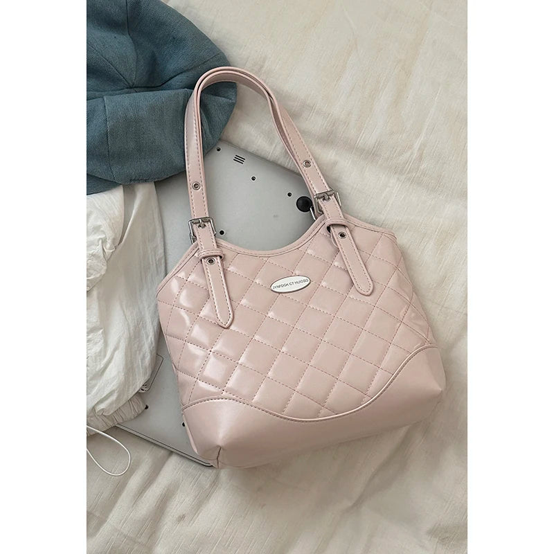 Fashionable Large Capaci Tote Bag Women's Underarm 2024 New Sle Diamond Grid Commuter Bag Single Shoulder Soft PU Leather