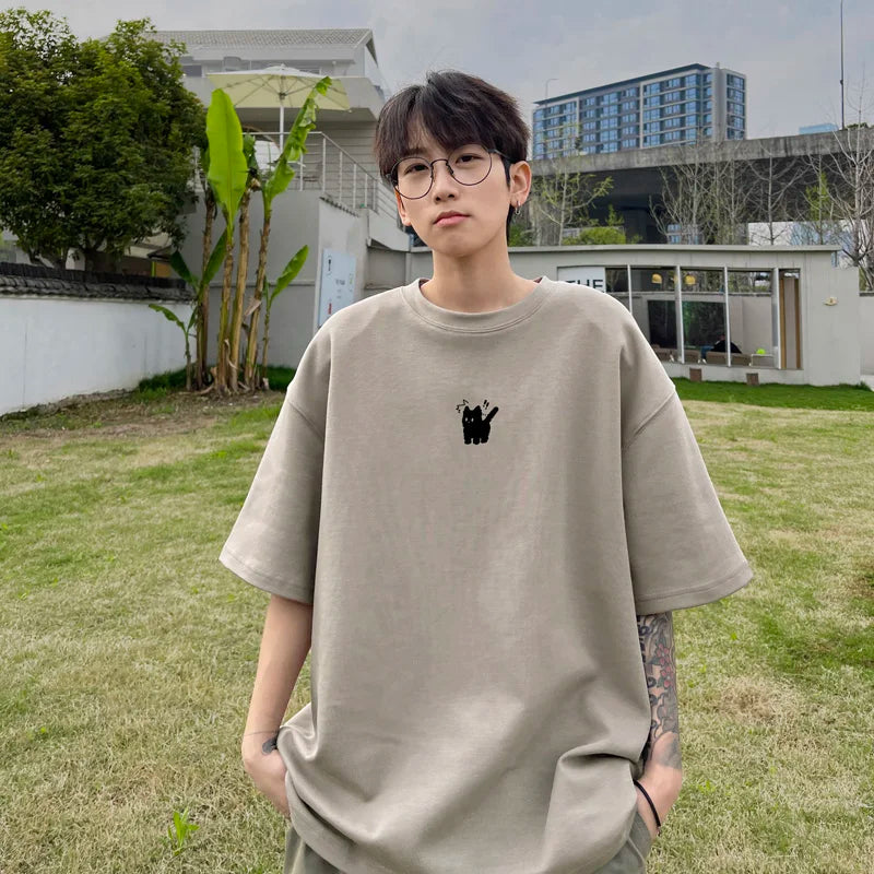 Men's Oversized T-shirts Fashion 5XL White Cotton T Shirt for Men Casual Summer Wear Funny Cat Print Tee Shirts Men Clothing