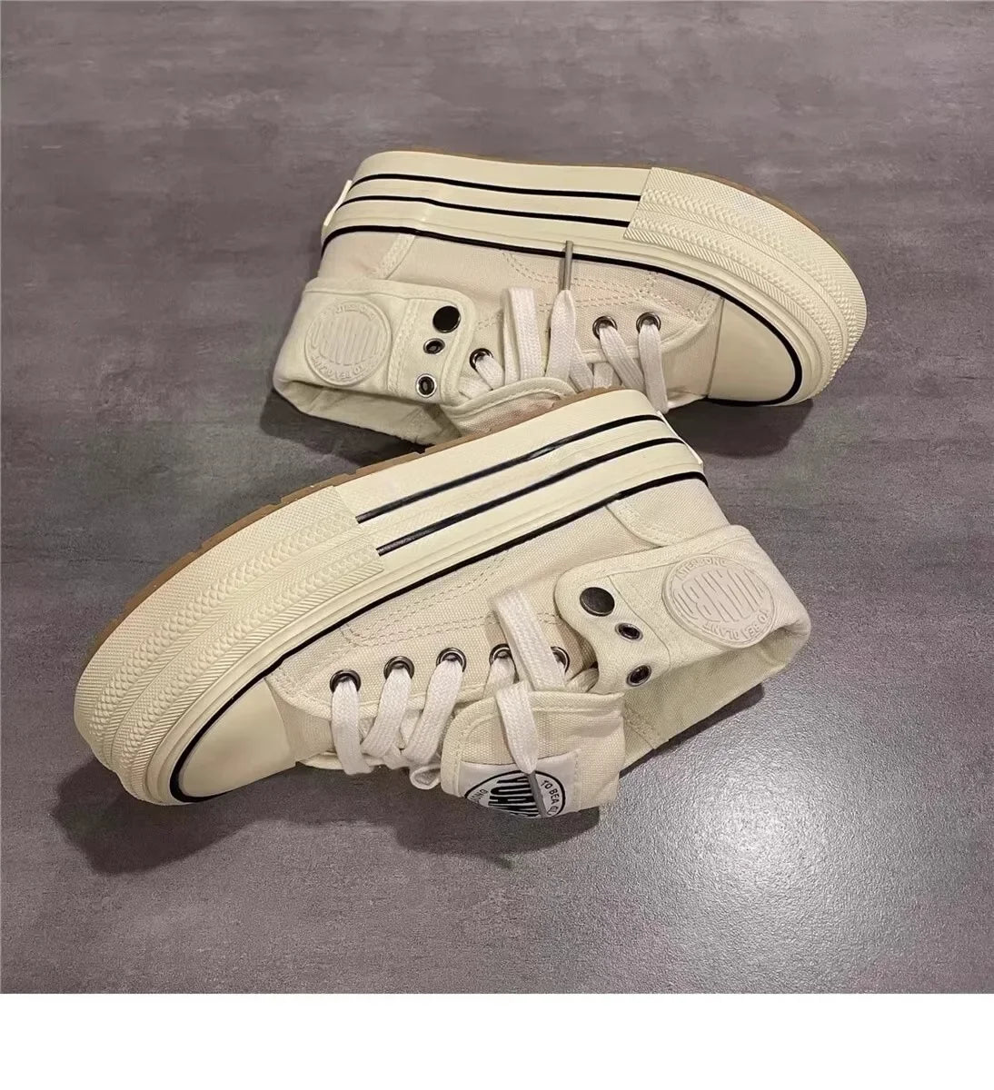 Women's High Top Thick Bottom Canvas Shoes Spring New Style Student Retro Heightening Casual Board Shoes Rubber Outsole