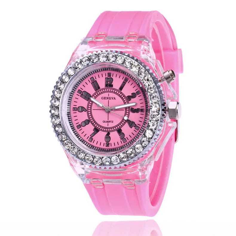 led Flash Luminous Watch Personality trends students lovers jellies woman men's watches 7 color light WristWatch bayan kol saati
