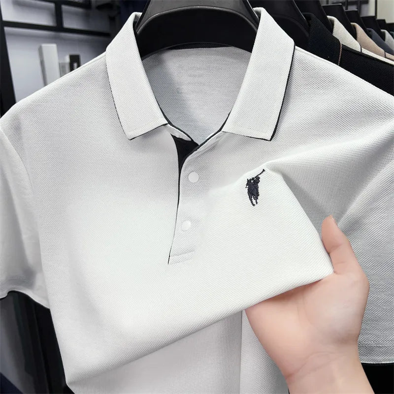 100% cotton high-end lapel comfortable short sleeved embroidered polo shirt for men's summer new fashion casual versatile top