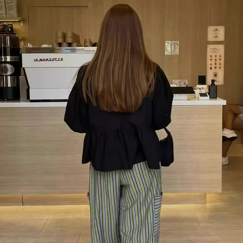 TRAF Ruffle Blouses Woman 2024 Puff Sleeve Shirts and Blouses for Women White Black Ruched Crop Top Female Ruched Women's Blouse