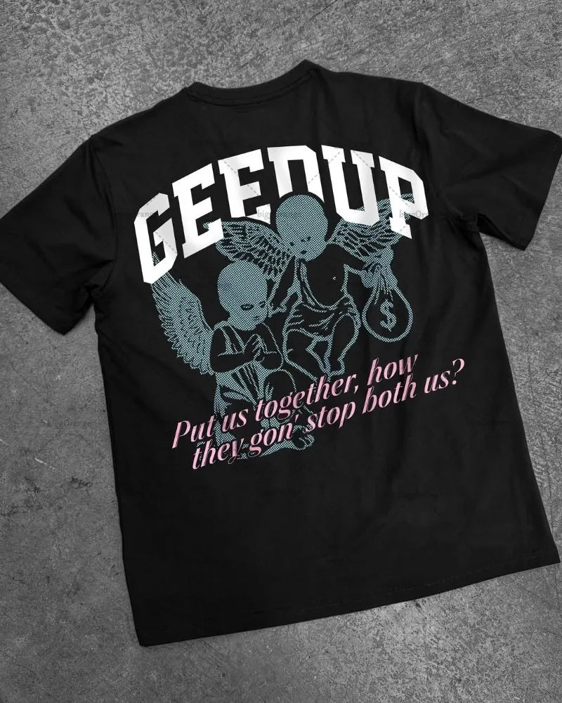 High Street Hip-hop Harajuku Oversized Cotton Round Neck T-shirt Men Y2k New Summer Retro Gothic Punk Casual Streetwear Women