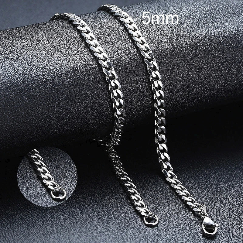 3/5/7/9/11MM Cuban Chain Necklaces for Men Women,Stainless Steel Curb Link Chain Collar,Jewelry Gift for Dad Husband BFF