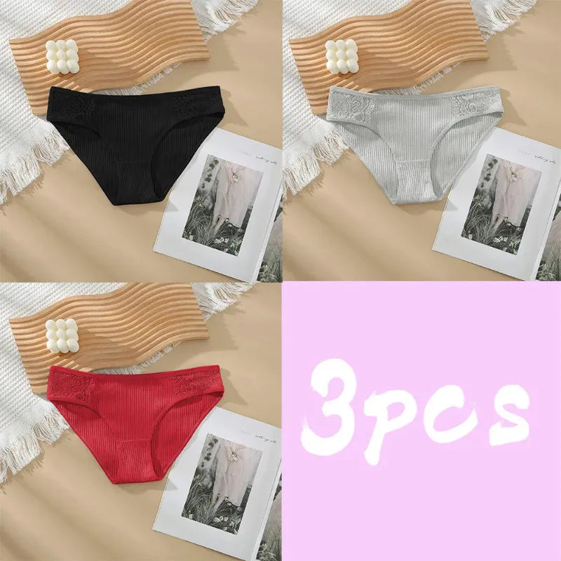 3pcs Solid Color Women's Sexy 100% Cotton Panties Women's Triangle Pants Women's Close Fitting Clothing Women's Underwear
