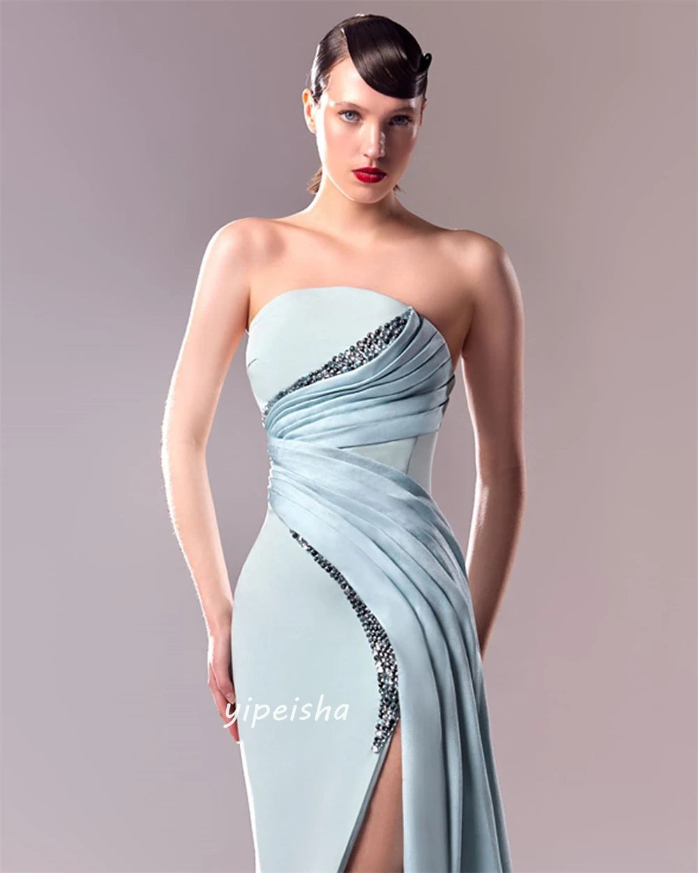 Customized Jiayigong  Classic Modern Style Formal Evening Strapless A-line Beading Pleats Bespoke Occasion Dresses
