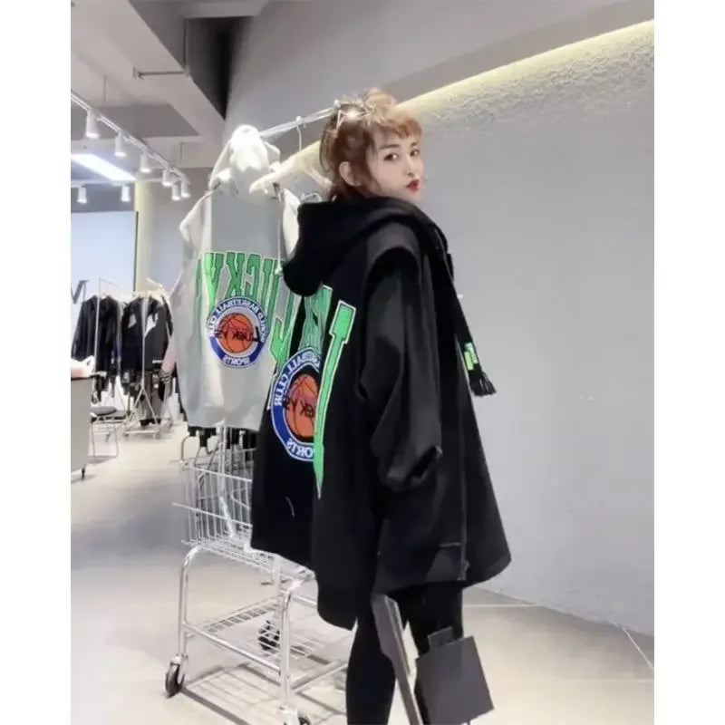 Oversized Hooded Sweatshirt Vest Female Hip Hop Streetwear Sleeveless Jacket 2023 New Cardigan Outerwear Korean Fashion Casual
