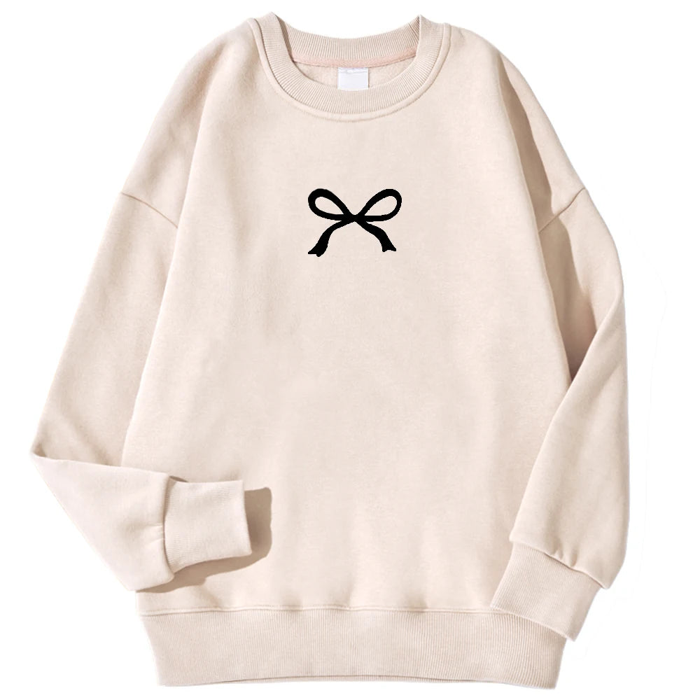 Casual Women's Sweatshirts Kawaii Bow Graphic Prints Pullover Comfortable Warm Oversize Hoodie Autumn Fleece Soft Female Clothes