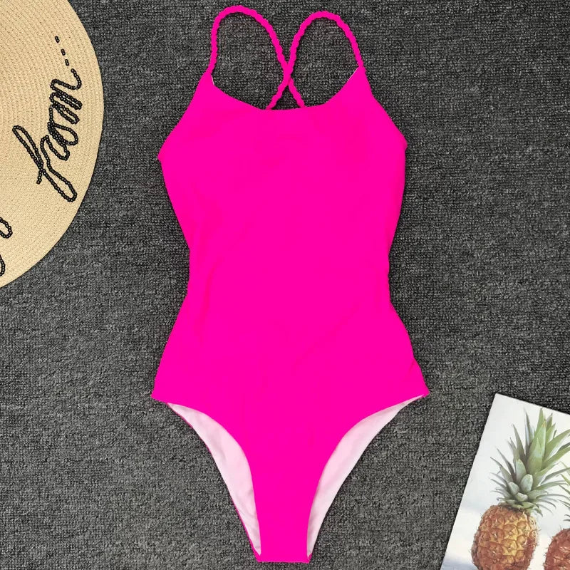 Cross Bandage Backless Women Swimwear One Piece Swimsuit Female Monokini High Cut Trikini 2025 Bikinis Bathing Suit Swim Lady