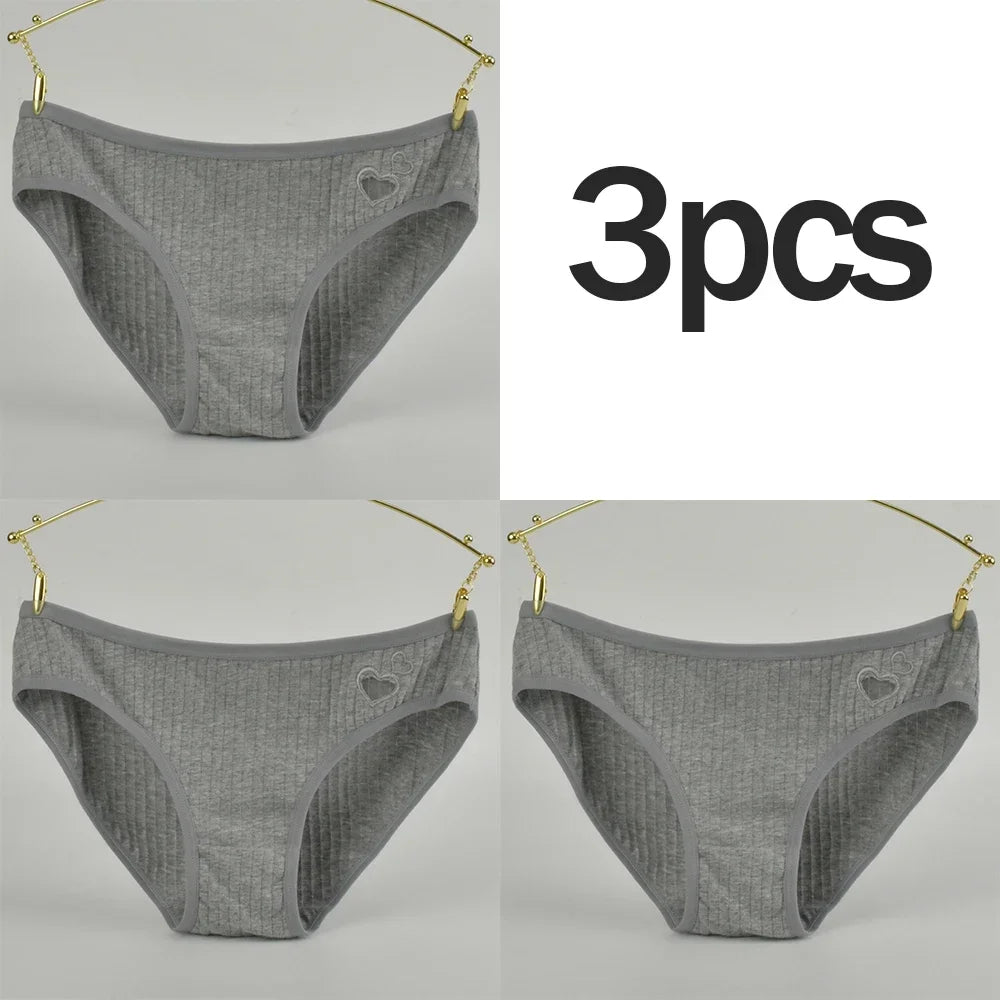 3Pcs Women's Cotton Briefs Underwear Hollow Heart Panties Woman Soft Breathable Female Panties Intimate Lingerie Underpants New