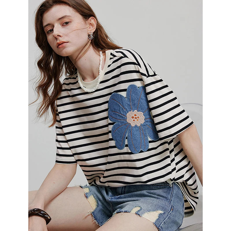 TOYOUTH Women Short Sleeve T shirt 2025 Spring New Tops 8521034