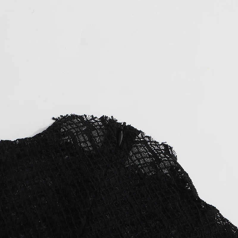 TWOTWINSTYLE Solid Hollow Out Slimming Dresses for Women O Neck Long Sleeve High Waist Temperament Dress Female Fashion