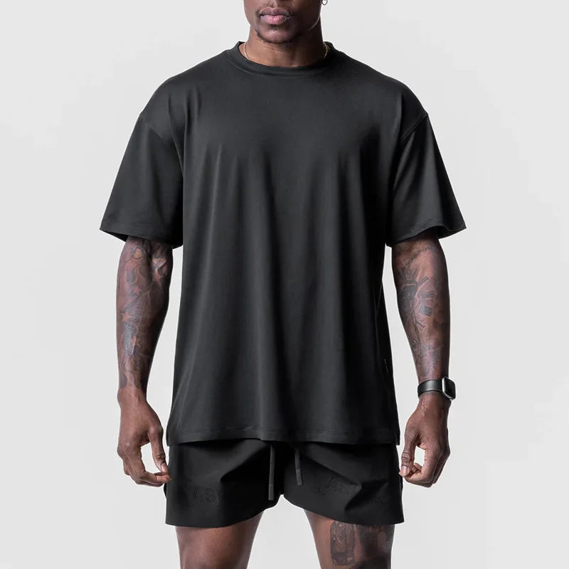 Men's Summer Casual Loose Oversized T-shirt O-Neck Short Sleeve Tee Male Quick Dry Breathable Gym Fitness Undershirt Clothing