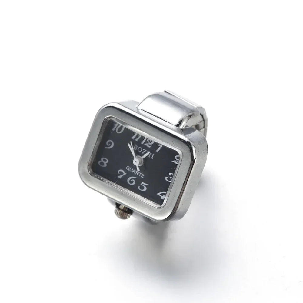 Colorful Watch Ring Women Men Retro Sliver Pointer Quartz Clock Finger Rings Punk Alloy Strap Watches Jewelry Accessories