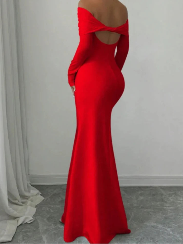 European and American 2025 Cross border Spring/Summer New French Fashion One Piece Collar Slim Fit High Waist Sexy Banquet Dress