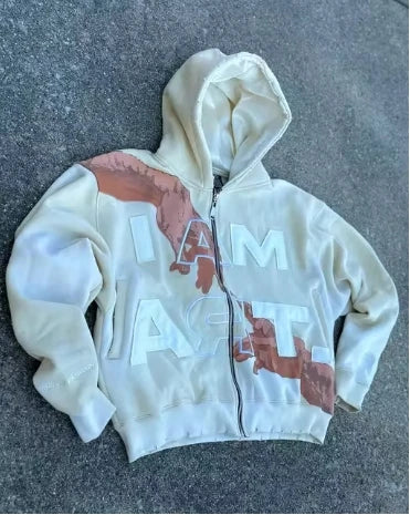 Hip-hop Trendy Streetwear Y2K Harajuku American Retro Letter Print Zipper Hoodie Men's Punk Casual Colorful Oversized Sweatshirt