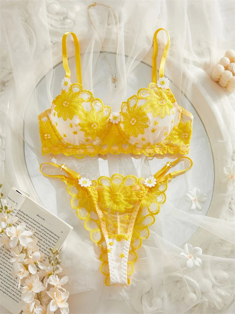 Fairy Sexy Lingerie Floral Embroidery Lingerie Ultra Sexy Bra Set Mesh Underwear Translucent Luxury Intimate Erotic Lingerie