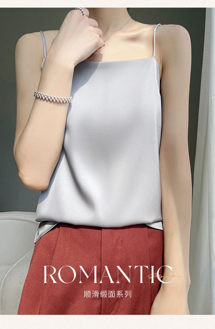 Women' Summer Sling One Line Collar Camis Cool Comfort Silk Suspender Sexy Suspender Top New Undershirt Fashion Thin Style Sling