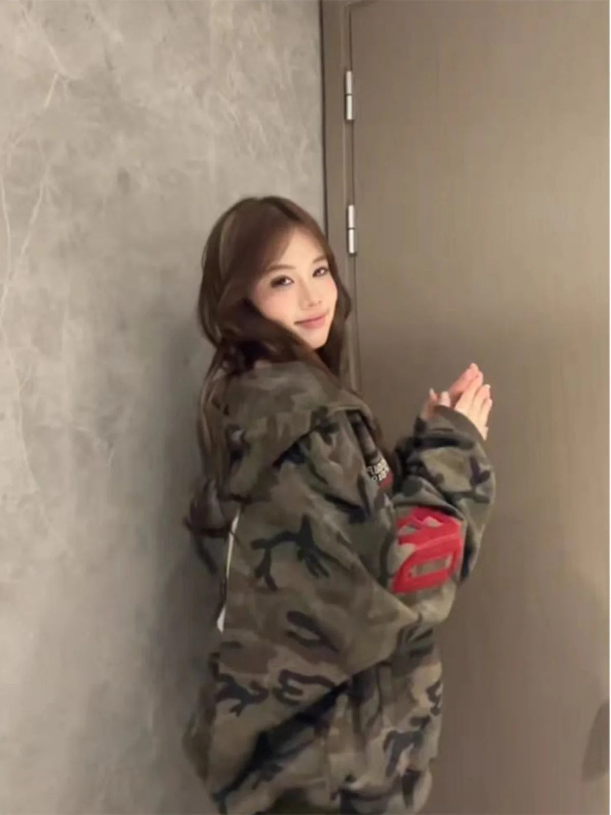 American Retro Camouflage Open Cardigan Sweatirt Women's Autumn Winter Loose Lazy Sle Fce Thiened Oversize Zipper Coat