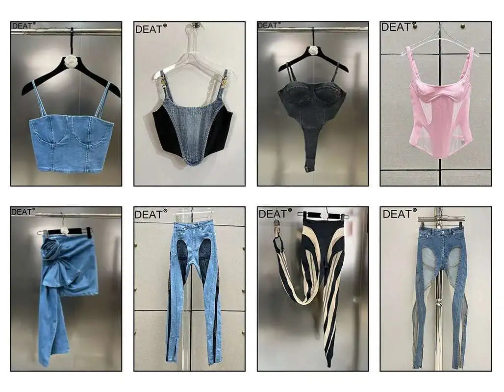 DEAT 2025 Spring New Fashion Diamond Chain Design Mini Skirt For Women Zipper Waist A-line Wrapped Hip Skirts Female 11XX5371