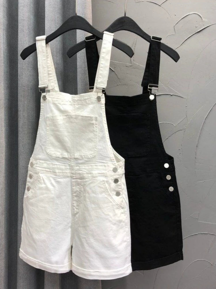 Denim Rompers Women Summer Baggy Solid Wide-leg Harajuku Students Stylish Empire Korean Style Pure Colors Female Sweet Playsuit