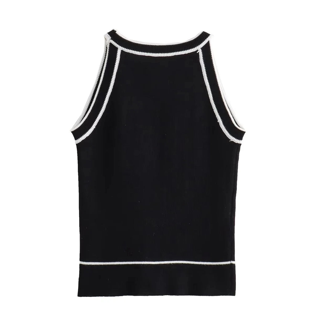 TRAF Tops for Women 2023 Crop Top Black Sexy Sleeveless Knitted Fabric Women's Vest Tank top Female youthful women's clothing