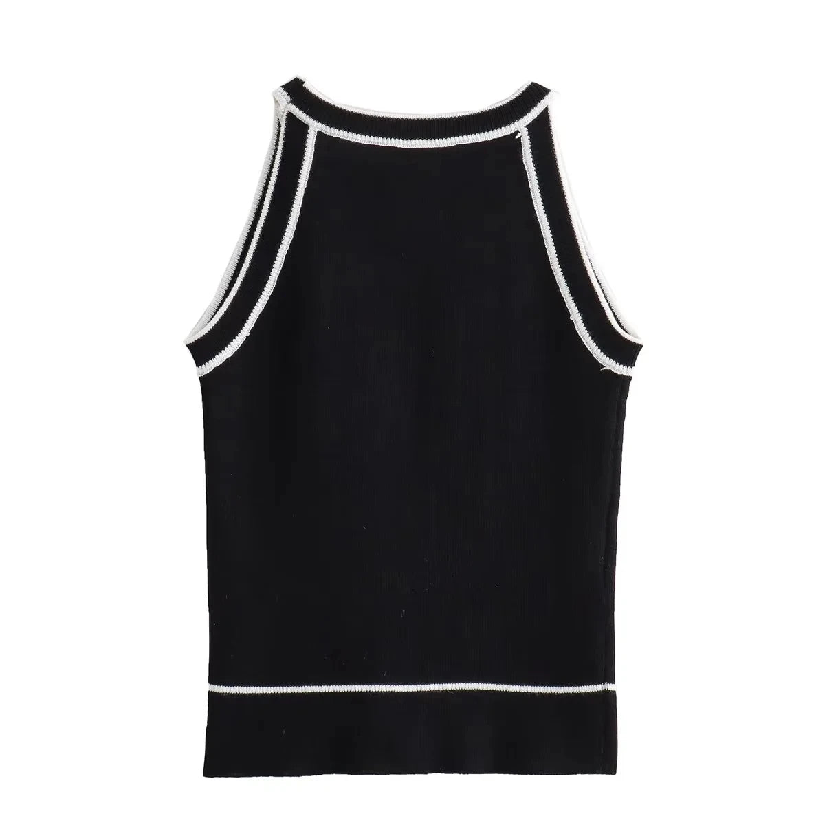 TRAF Tops for Women 2023 Crop Top Black Sexy Sleeveless Knitted Fabric Women's Vest Tank top Female youthful women's clothing