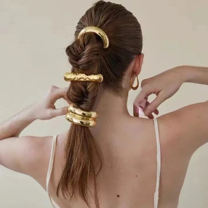 Fashion Punk Hair Bands Metal Irregular Double-Layer Elastic Hair Scrunchies Hair Rope Women  Ponytail Holder Hair Accessories
