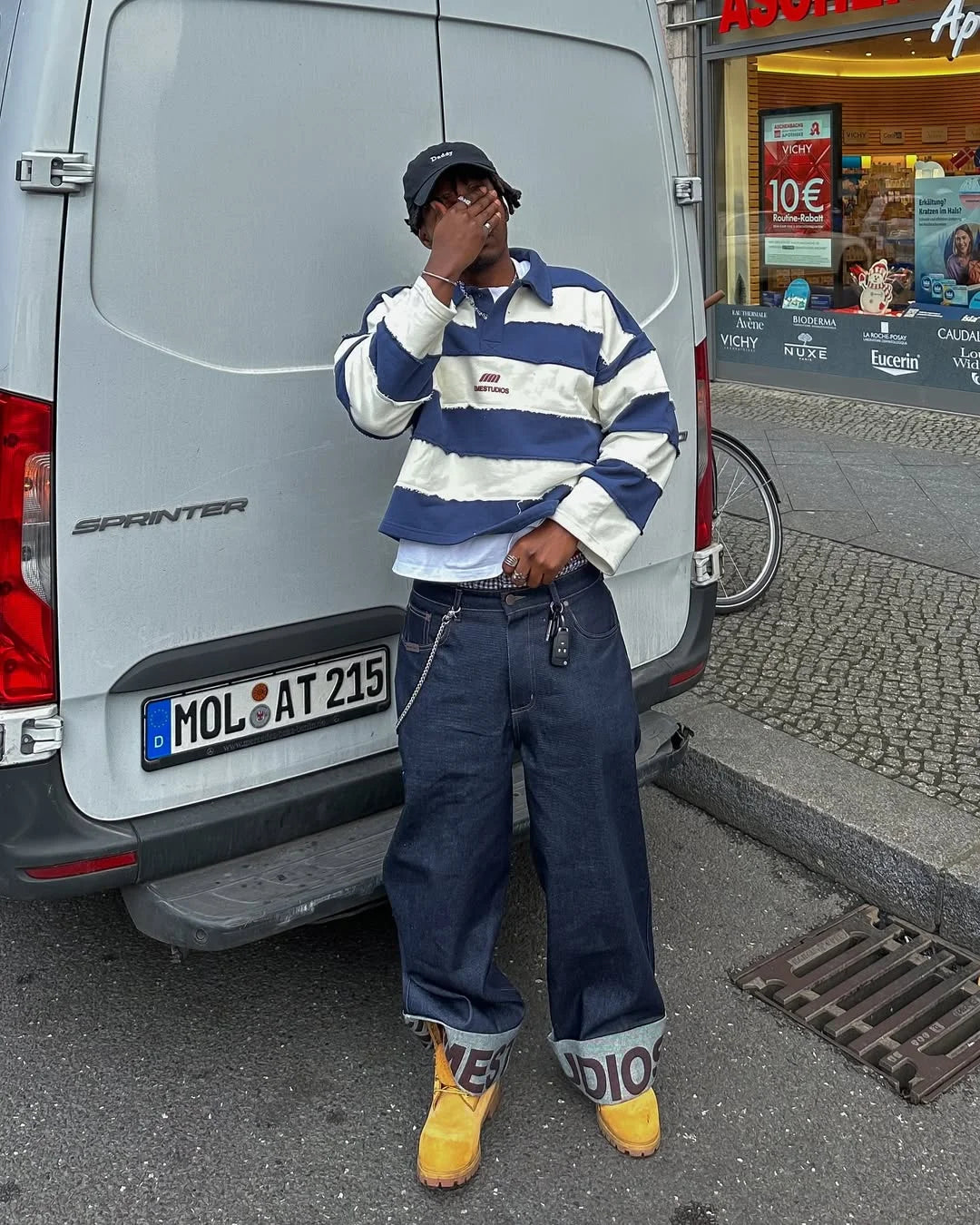 American blue and white striped campus style Polo shirt men's spring simple loose lapel casual long-sleeved T-shirt sweatshirt