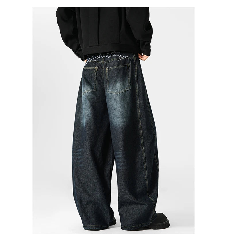 Hip Hop American Sle Wide Leg Men's Jeans Loose Fit Autumn Winter Trendy Vintage Waed Floor-Length Trousers