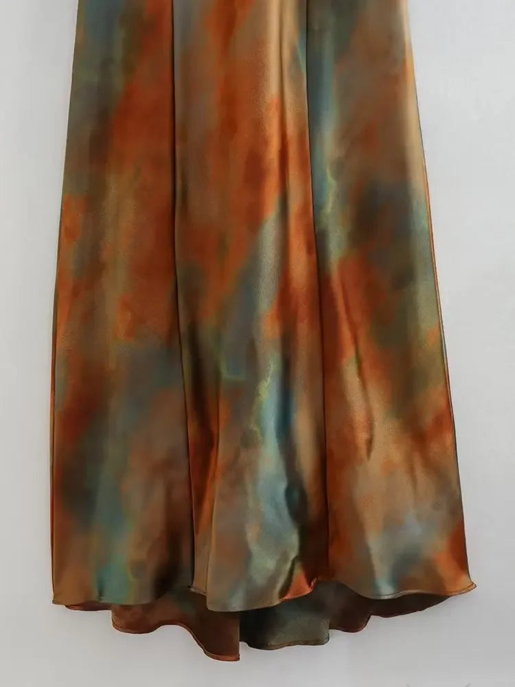 Elegant Sexy Long Dress New 2023 Design V-neck Open Back Rainbow Printing Tank Dress For Women Cross-border European Style