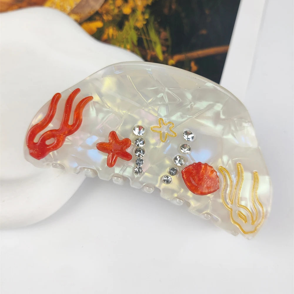 Sea Series Large Hair Claws Clip Diamond Starfish Conch Hair Clips Acetate Hair Accessories Handmade