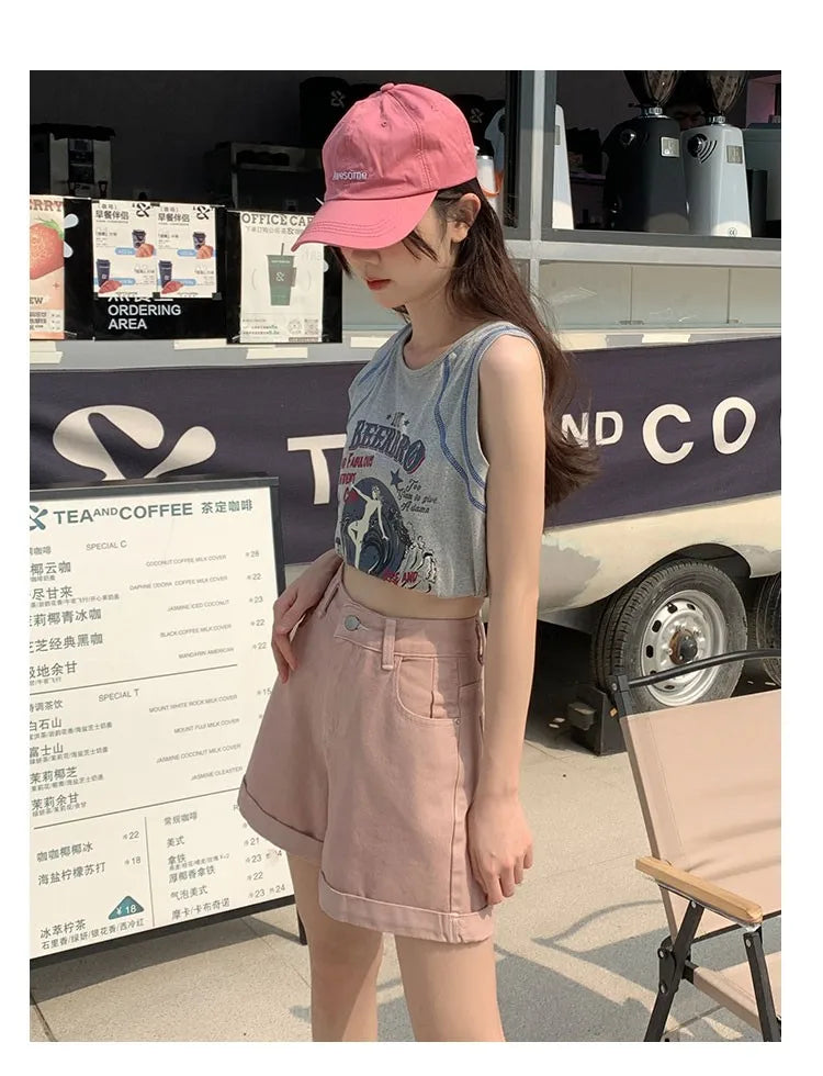 GUUZYUVIZ Green Shorts Feminina Summer Casual Loose Vintage  Jeans Shorts Women Streetwear High Waisted Wide Leg Denim Shorts