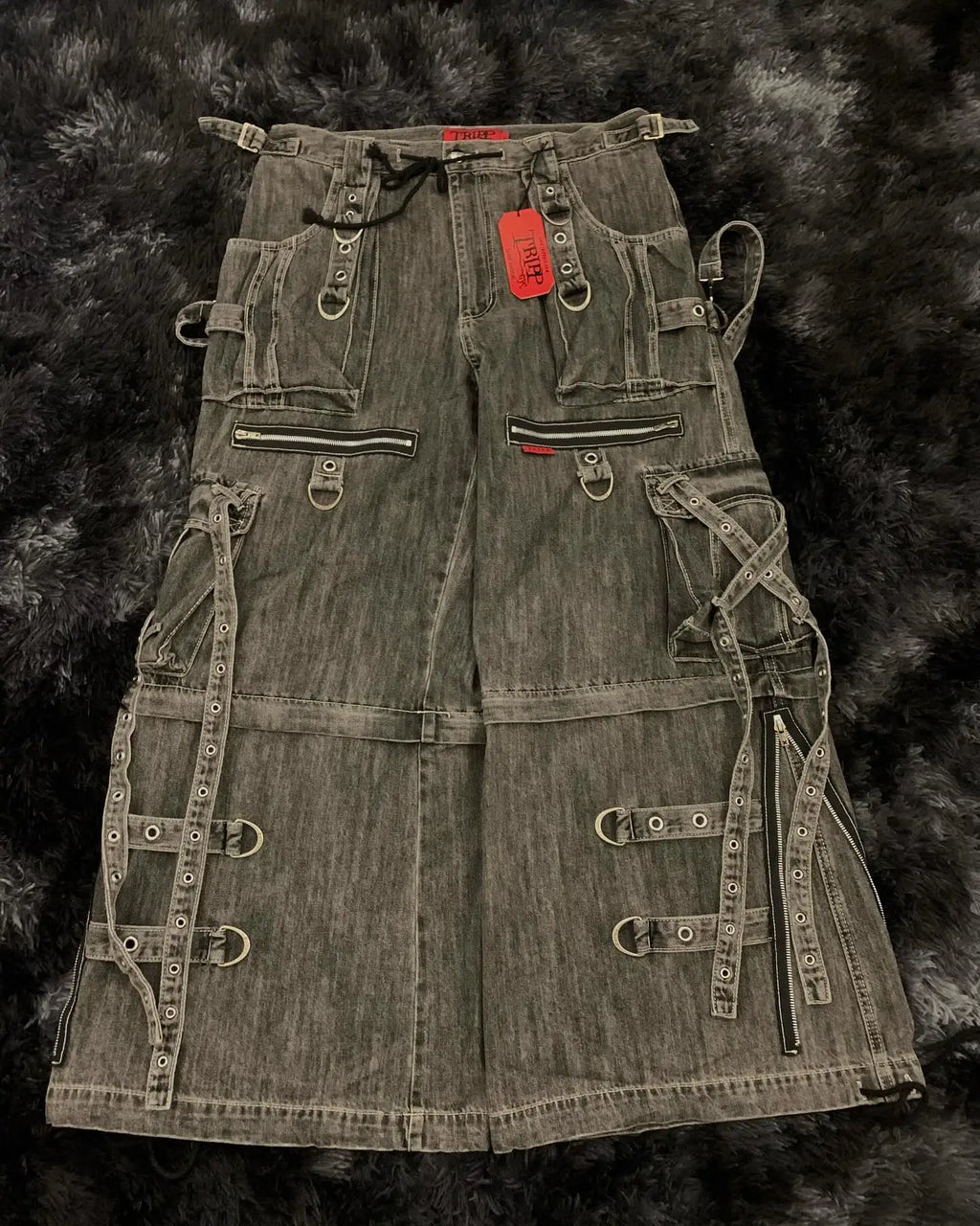 Punk Retro Trendy Strap Jeans Y2k Men Women Hip Hop Multi Pocket Baggy Denim Pants Fashion Patchwork Cargo Trouser Streetwear