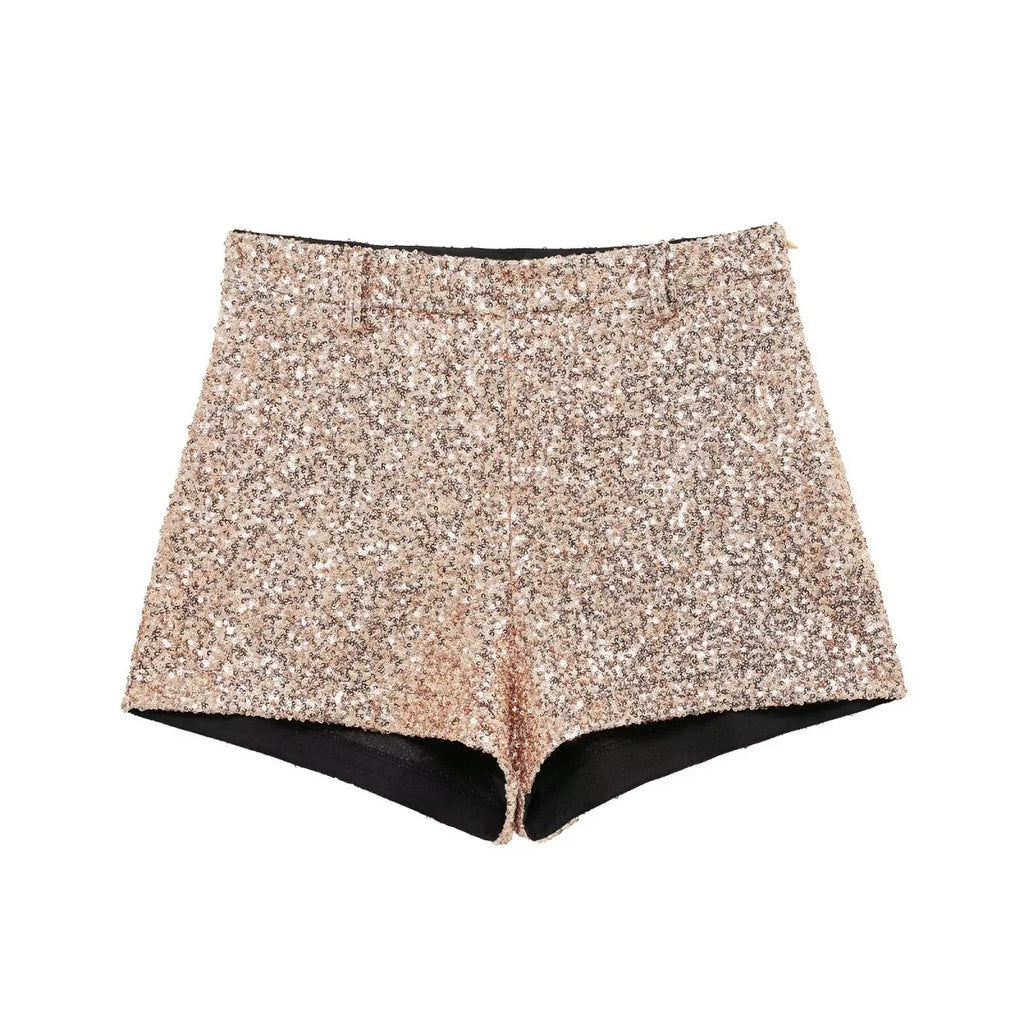 Taop&Za women's 2024 autumn and winter new pearl shorts solid color high commuting temperament shiny socialite mini pants