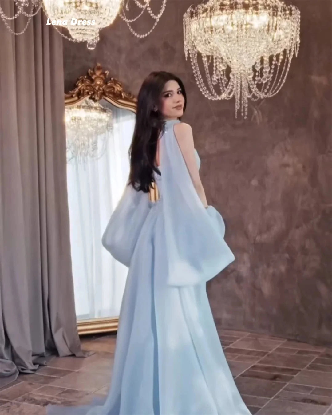 Lena Sky Blue Prom Dresses 2025 Luxury Women's Elegant Party Dress Woman 2025 Chiffon Custom Made Shawl Ball Gown Dress Evening